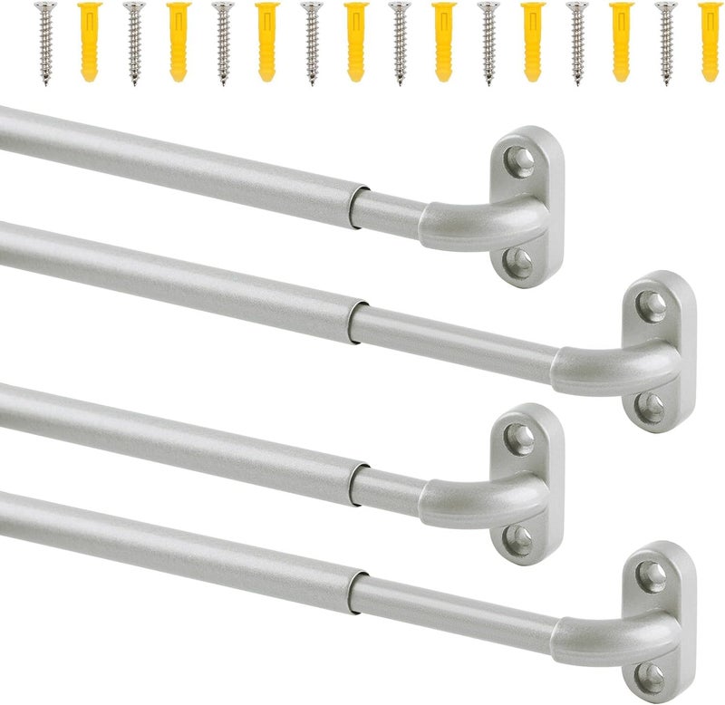 TYRON TYRON TYRON 4 Pack Screwed Sash Curtain Rod Adjustable 8-12 Inch, 3/8 In. Diameter, Mini Sidelight Window Rod (Nickel) - Image 1